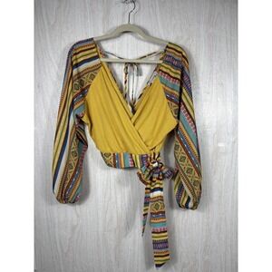 Flying Tomato Cotton Wrap Blouse S Aztec Print Boho‎ Festival Chic